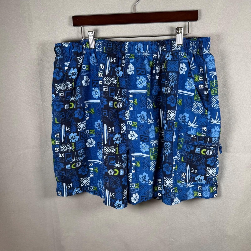 Sand N Sun Swim Trunks Mens 36 Blue‎ Tropical Hibiscus Palm Tree Board Shorts